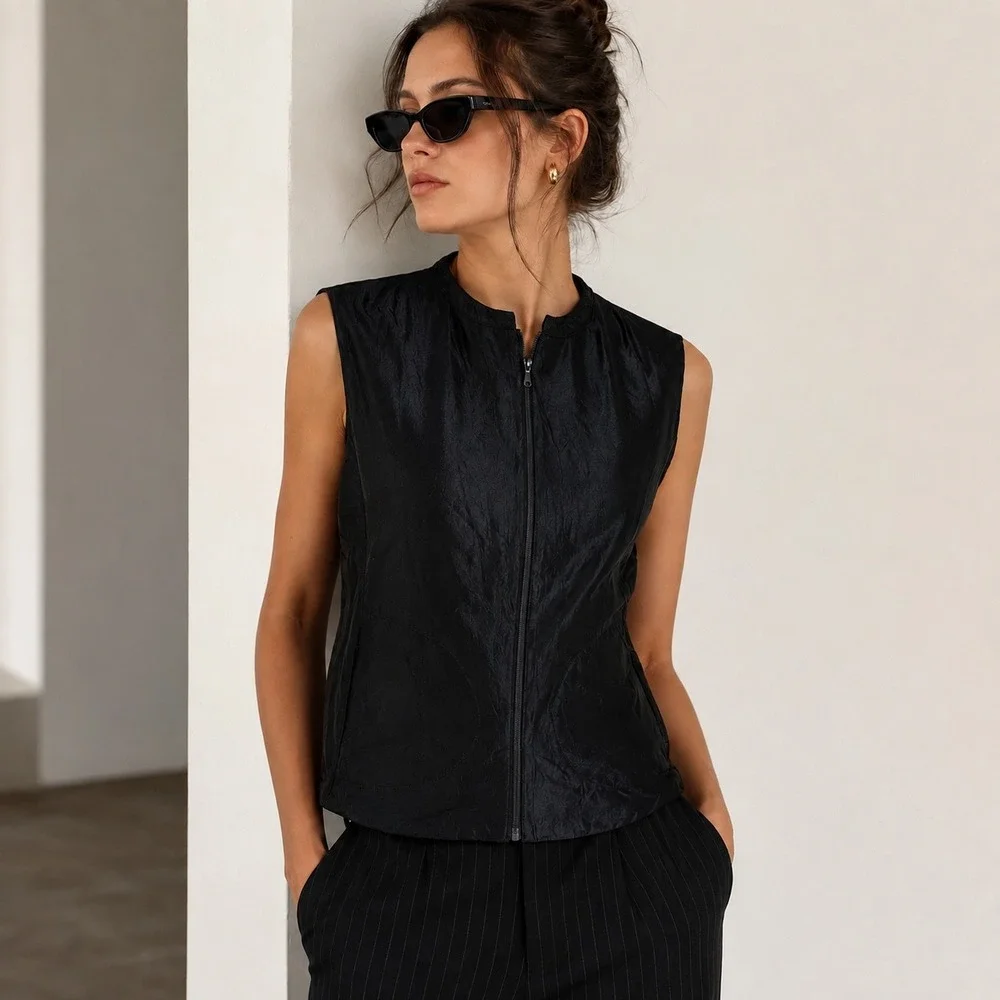 Vintage Trussardi Collection Black Silk Blend Zip Vest Made Italy S/M? READ